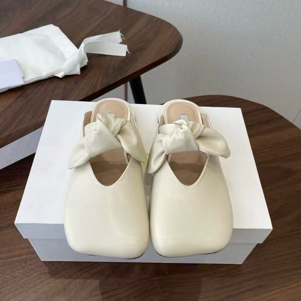 The Row Cream Knot-Detail Leather Mules
